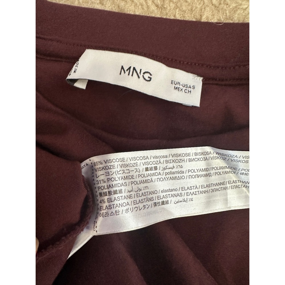 MNG Mango Sweatshirt Women Small Burgundy Raglan Sleeve Cropped Pullover - Picture 7 of 7